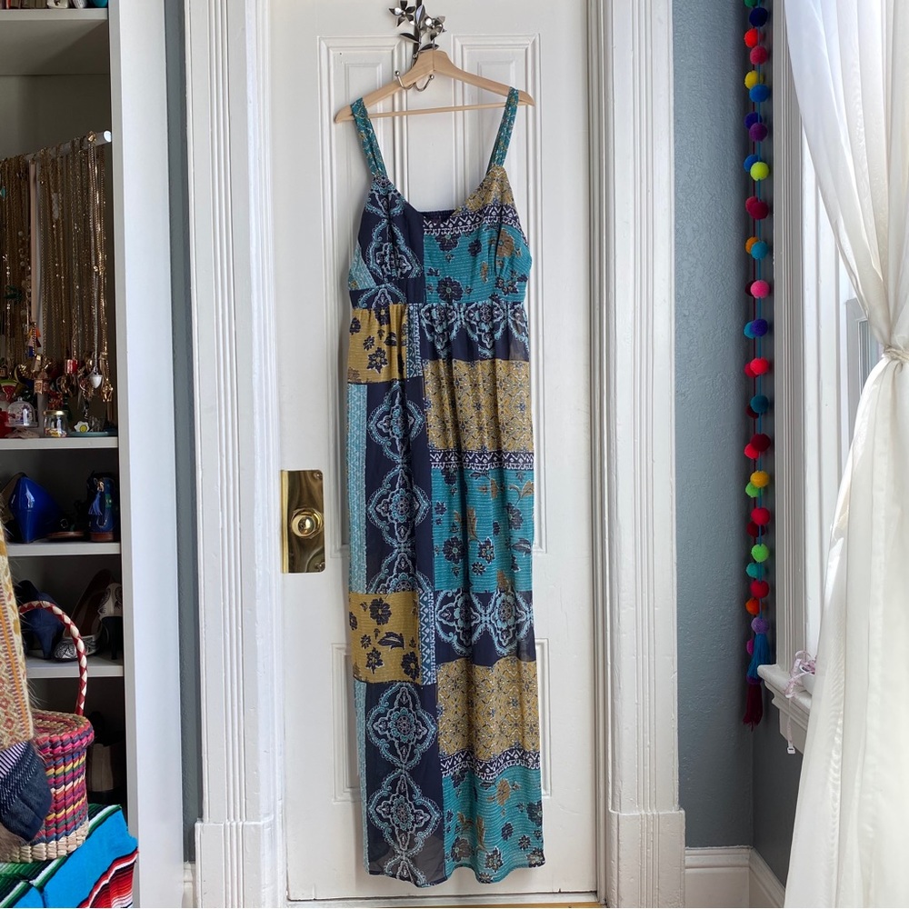 long tall sally Floral Blue Yellow Teal Empire Waist Maxi Dress